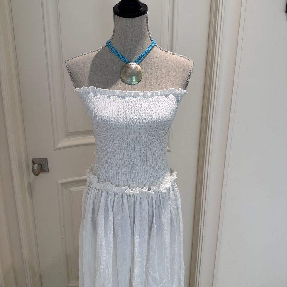 Cotton Blends Shirred Tube Long Dress